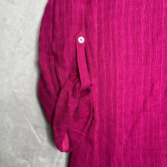 Soft Surroundings Top Womens Small Dark Pink Linen Cotton Gauzy Blend V Neck - Picture 4 of 10